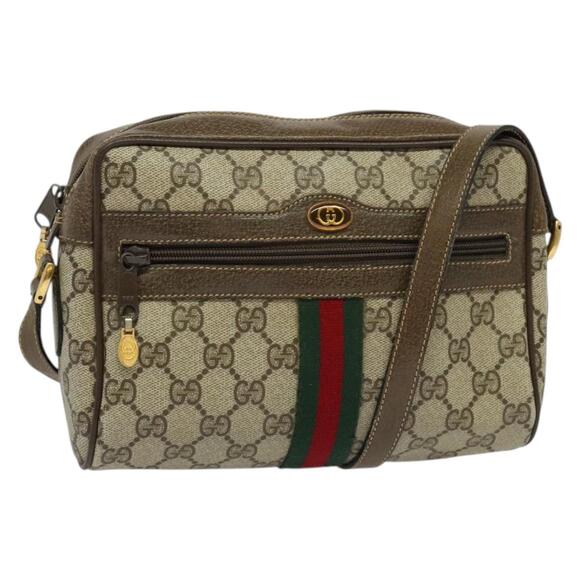 GUCCI GG Supreme Web Sherry Line Bag Pvc Beige Gold 904 02 004 - Picture 1 of 16